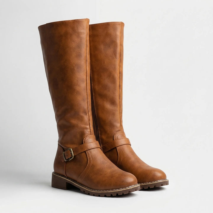Arabella | Women's Leather-Look Knee High Riding Boots with Buckle