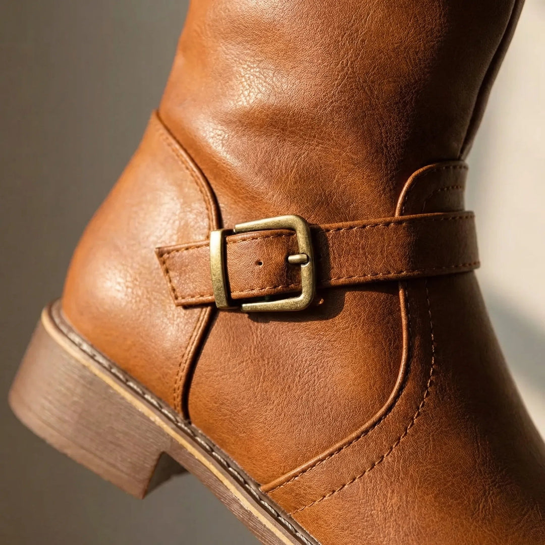 Arabella | Women's Leather-Look Knee High Riding Boots with Buckle