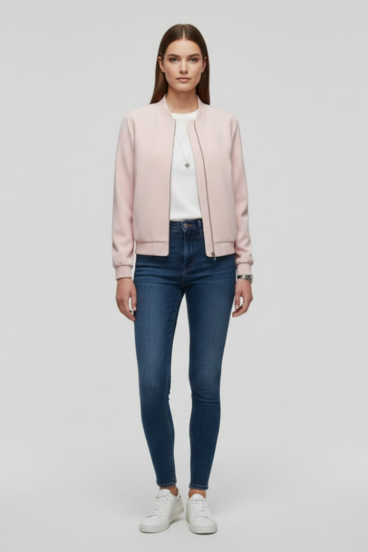 Arabella | Women's Zip Up Bomber Jacket with Ribbed Collar