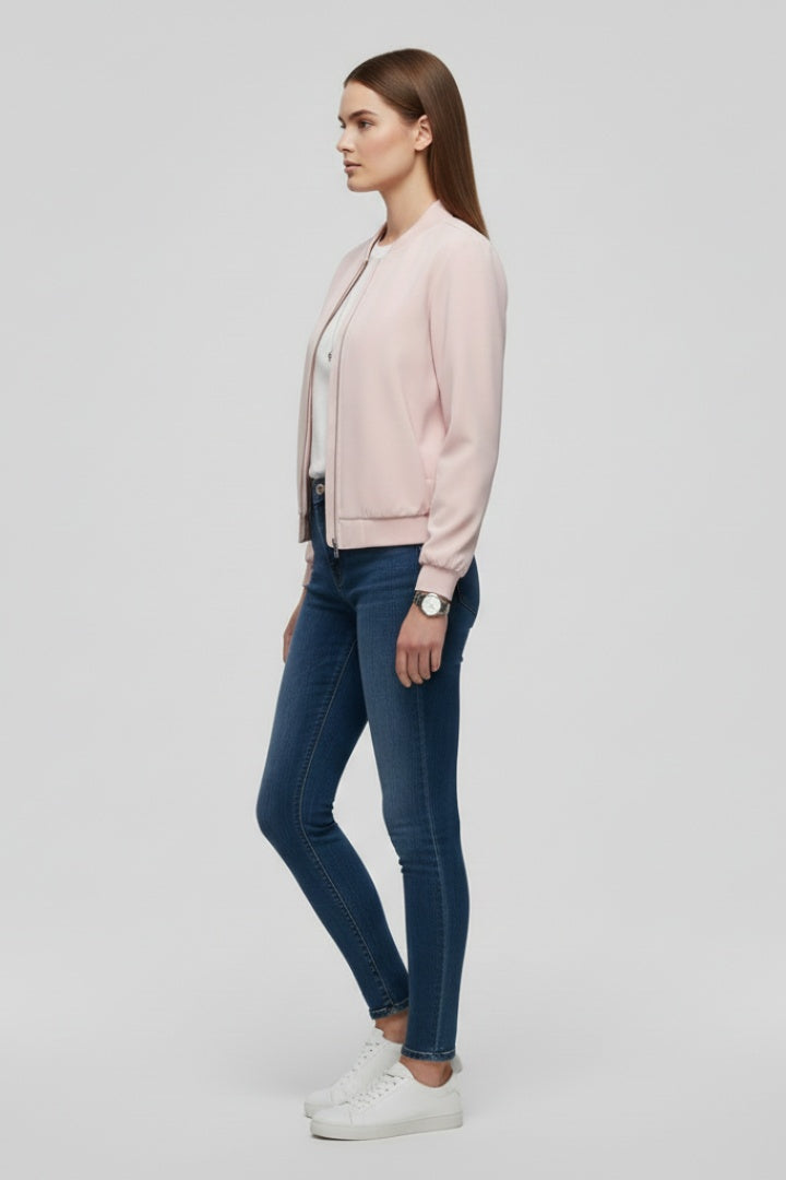 Arabella | Women's Zip Up Bomber Jacket with Ribbed Collar
