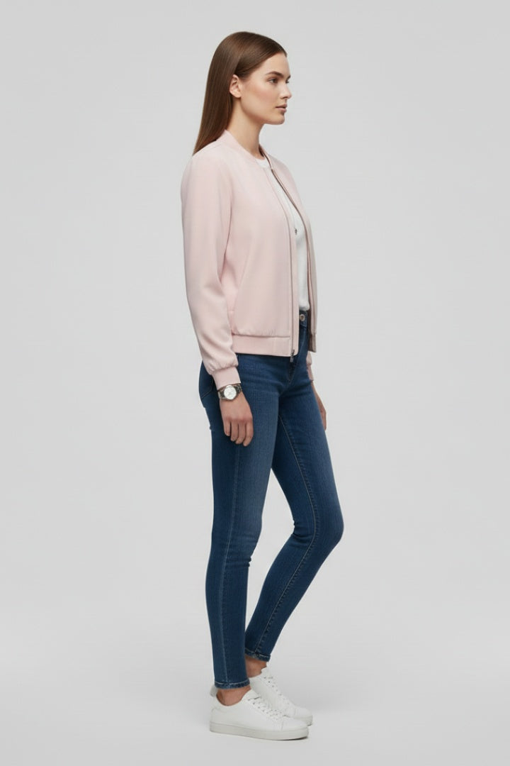 Arabella | Women's Zip Up Bomber Jacket with Ribbed Collar