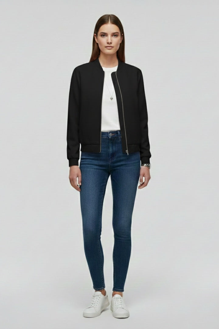 Arabella | Women's Zip Up Bomber Jacket with Ribbed Collar
