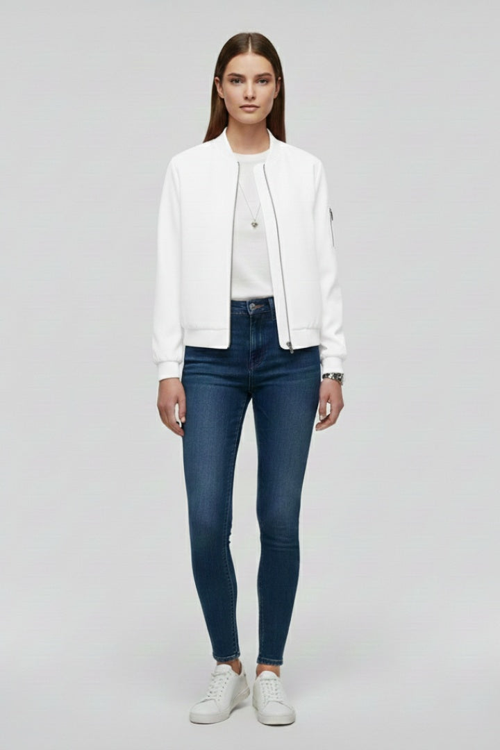 Arabella | Women's Zip Up Bomber Jacket with Ribbed Collar