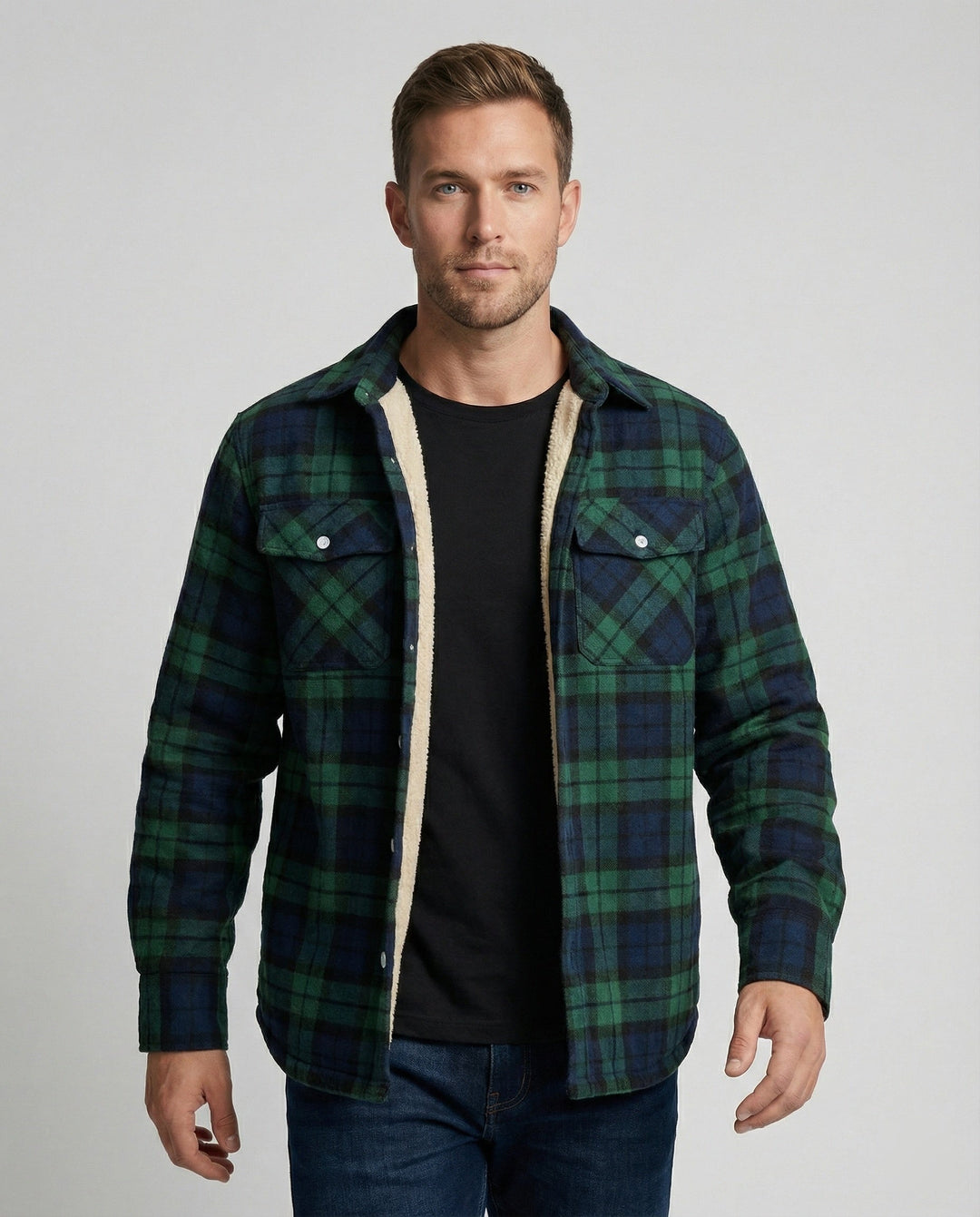 Atticus | Men's Faux Shearling Jacket Fleece-Lined Plaid Shacket