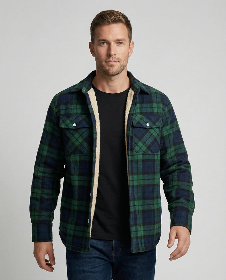 Atticus | Men's Faux Shearling Jacket Fleece-Lined Plaid Shacket