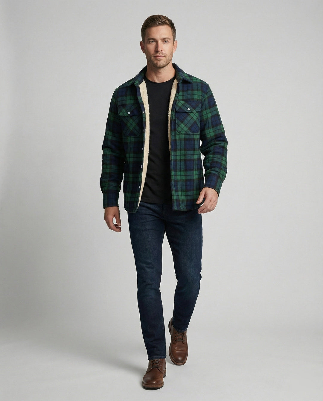 Atticus | Men's Faux Shearling Jacket Fleece-Lined Plaid Shacket