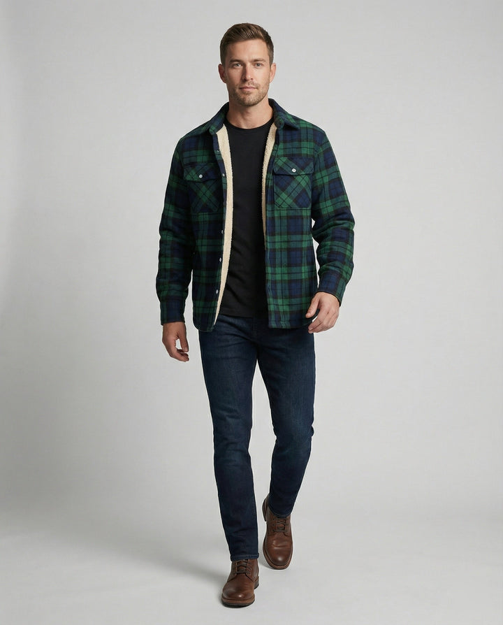 Atticus | Men's Faux Shearling Jacket Fleece-Lined Plaid Shacket