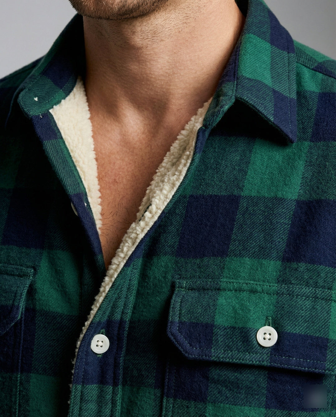 Atticus | Men's Faux Shearling Jacket Fleece-Lined Plaid Shacket