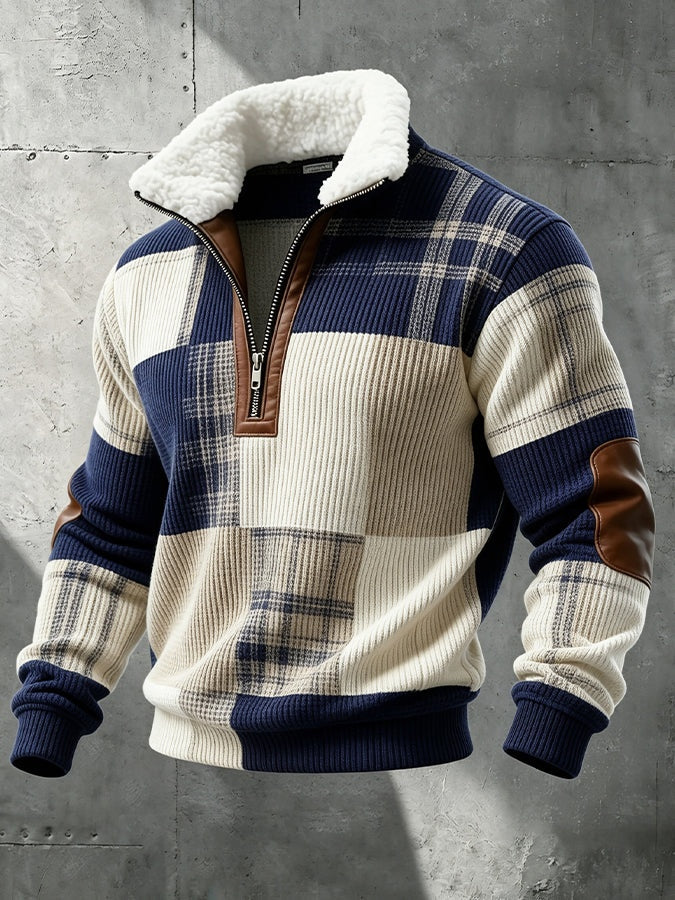 Atticus | Men's Half Zip Sweater with Sherpa Collar Elbow Patches