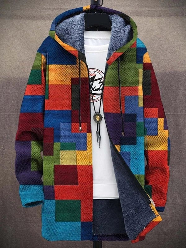 Atticus | Men's Sherpa Jacket Hooded Full Zip Color Block Print
