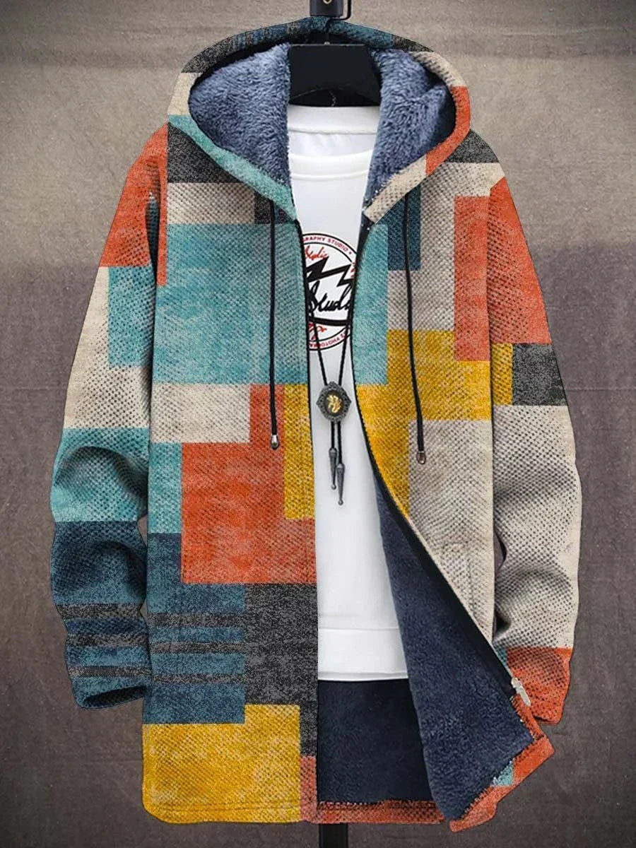 Atticus | Men's Sherpa Jacket Hooded Full Zip Color Block Print
