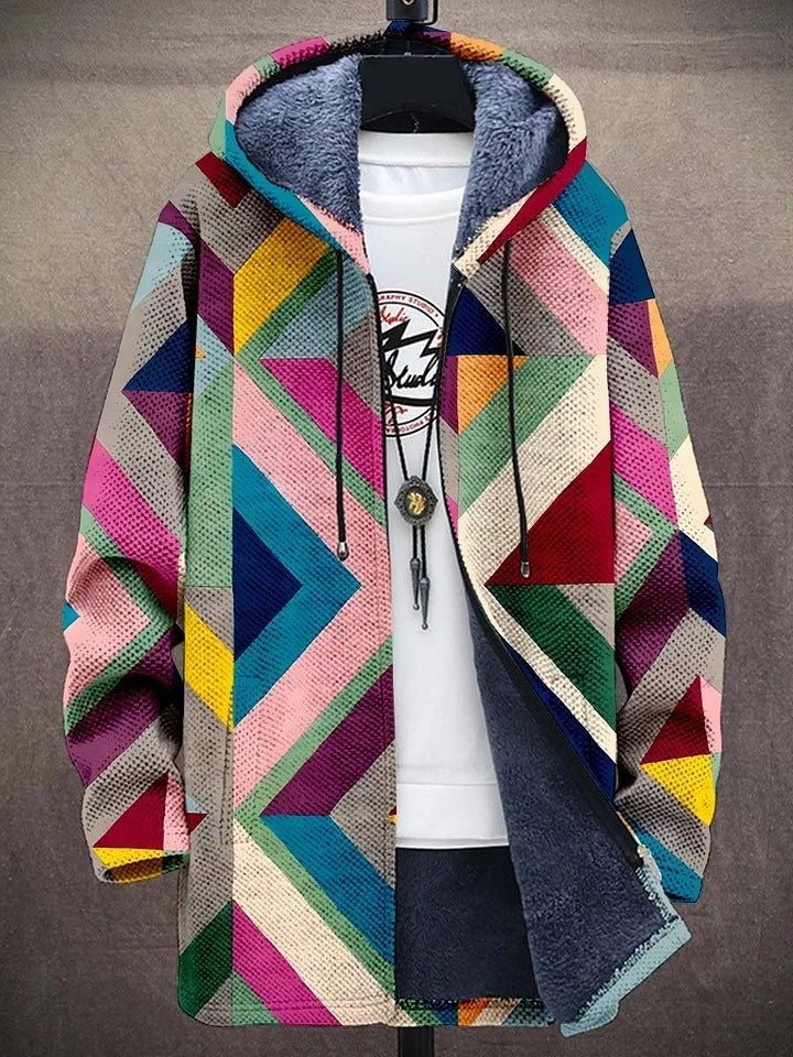 Atticus | Men's Sherpa Jacket Hooded Full Zip Color Block Print