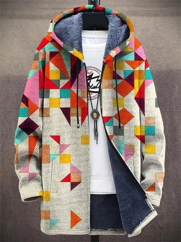 Atticus | Men's Sherpa Jacket Hooded Full Zip Color Block Print