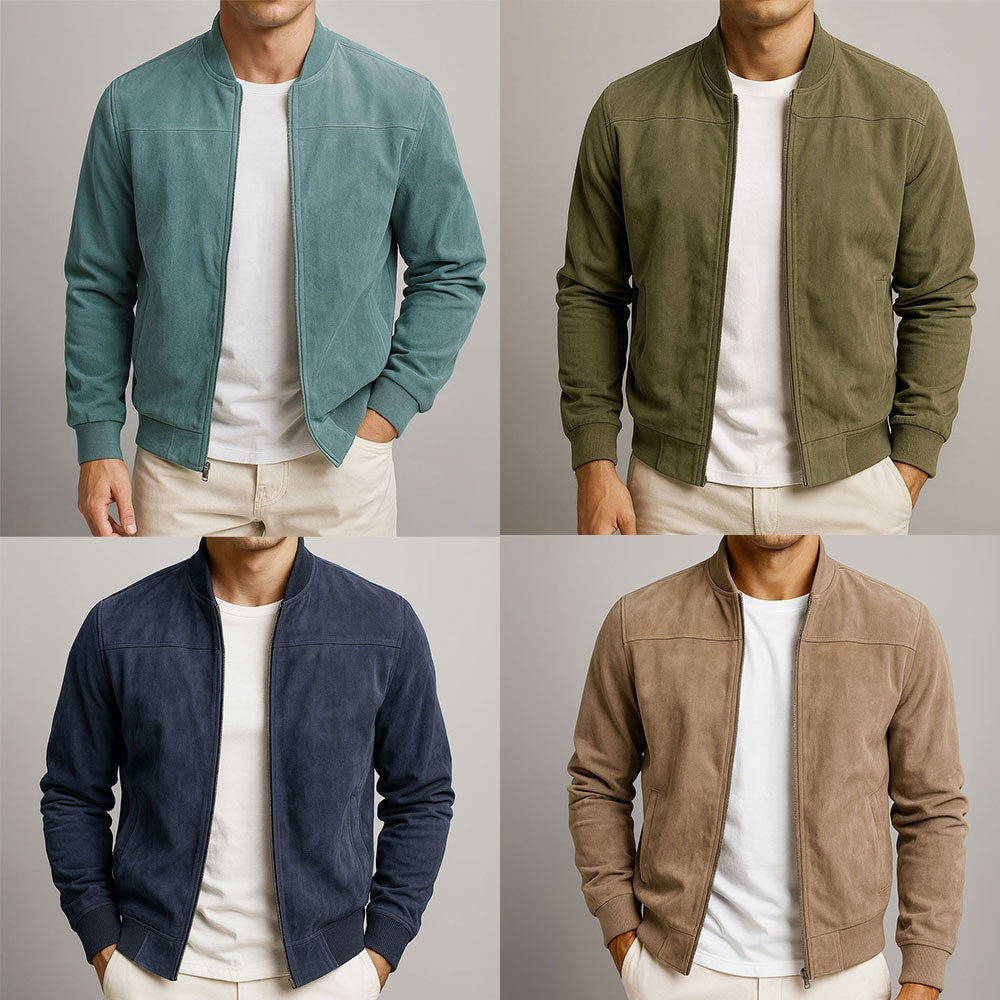 Atticus | Men's Suede Bomber Jacket with Ribbed Trim