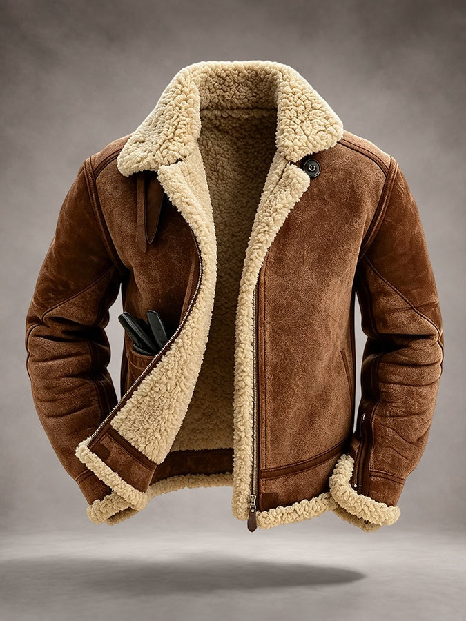 Barnaby | Men's Shearling Jacket Suede-Look with Lapel Collar