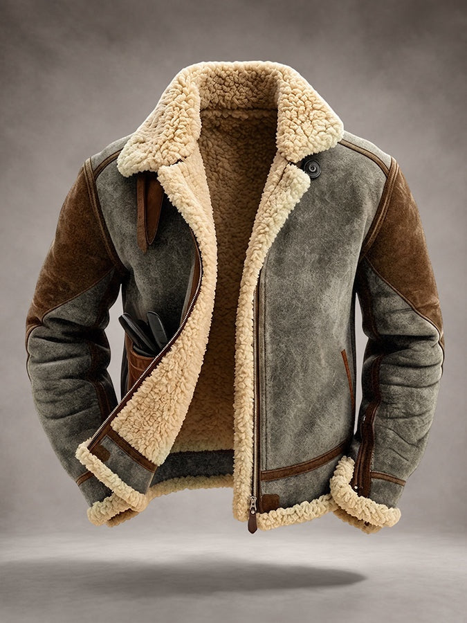 Barnaby | Men's Shearling Jacket Suede-Look with Lapel Collar