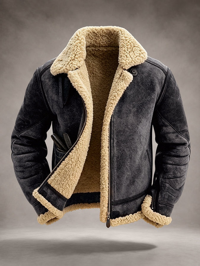 Barnaby | Men's Shearling Jacket Suede-Look with Lapel Collar