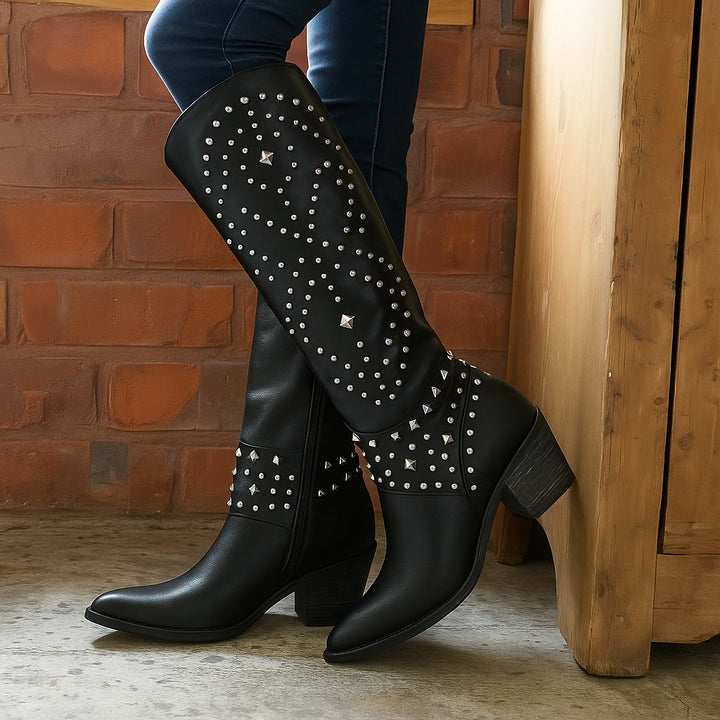 Beatrix | Women's Knee High Studded Cowgirl Boots