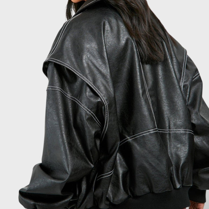 Beatrix | Women's Oversized Leather Bomber Jacket Zip Up