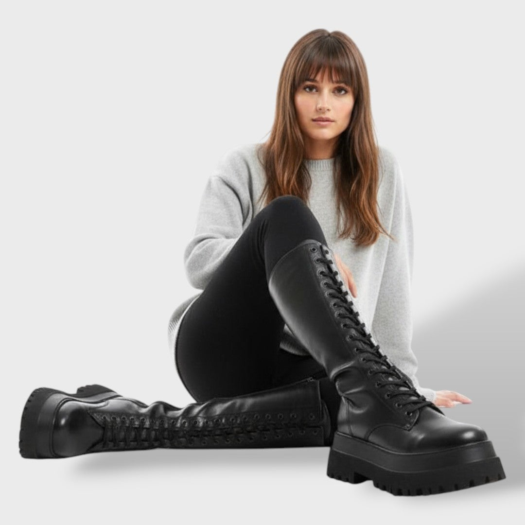 Benthe | Hoge Veterlaars Dames met Trackzool Combat Stijl