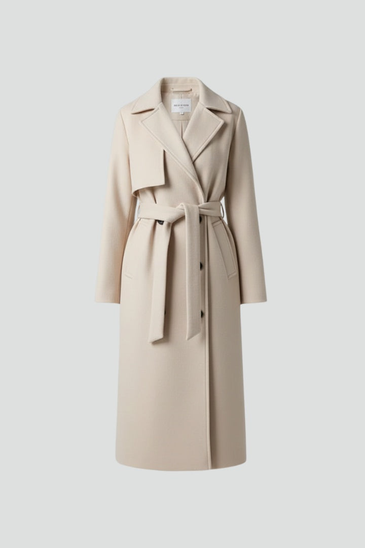 Benthe | Lange Wollen Jas met Ceintuur Dames Elegant