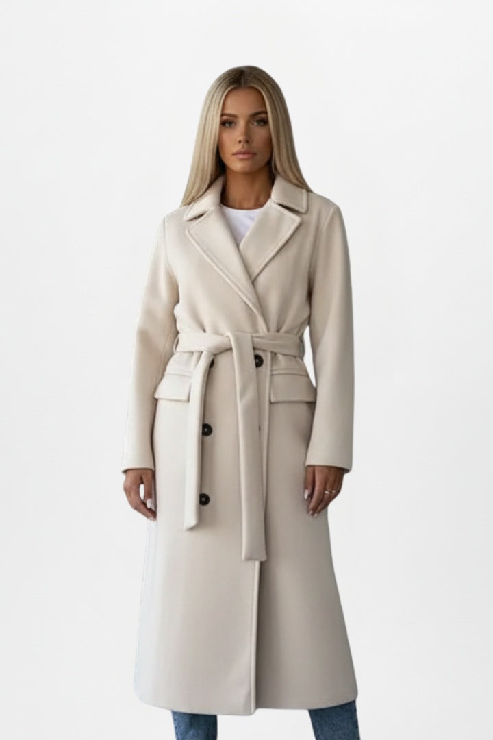 Benthe | Lange Wollen Jas met Ceintuur Dames Elegant