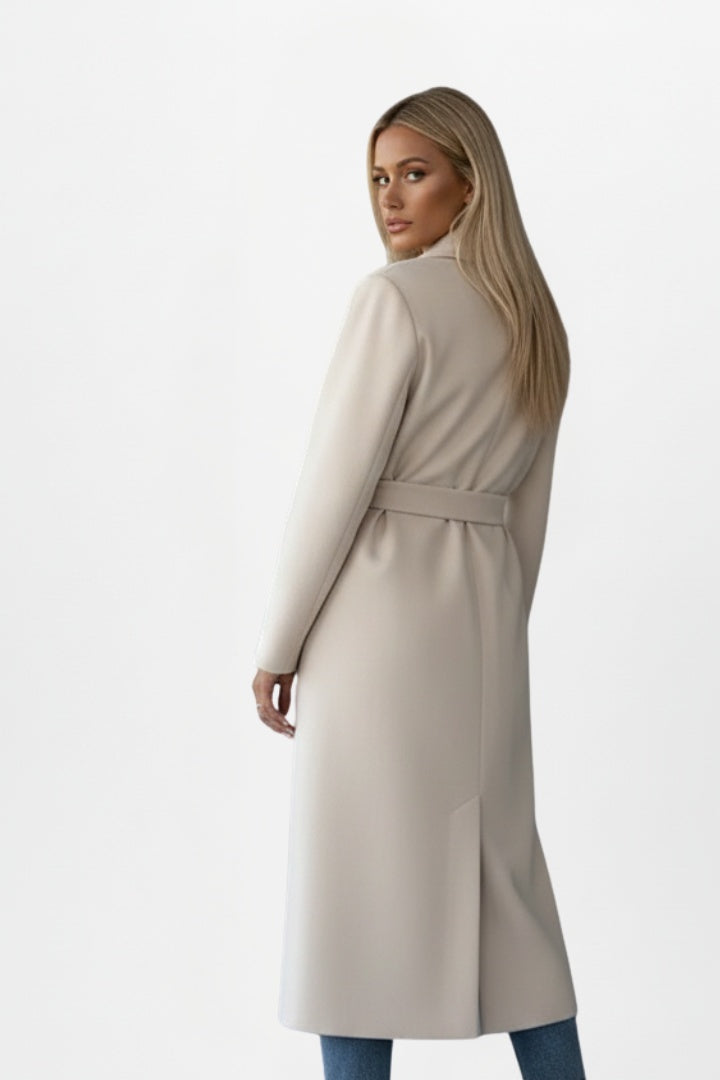 Benthe | Lange Wollen Jas met Ceintuur Dames Elegant