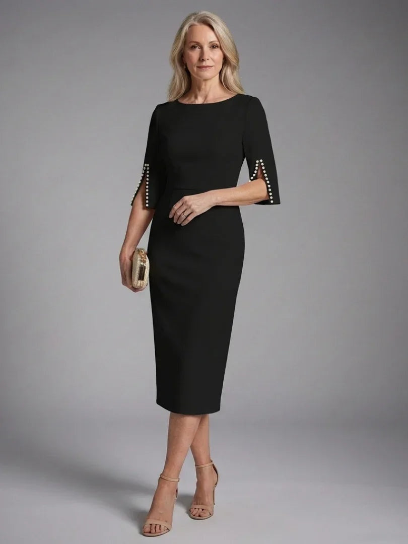 Bianca | Avondjurk Lange Mouw Dames Midi met Parelafsluiting
