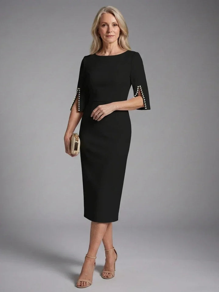 Bianca | Avondjurk Lange Mouw Dames Midi met Parelafsluiting
