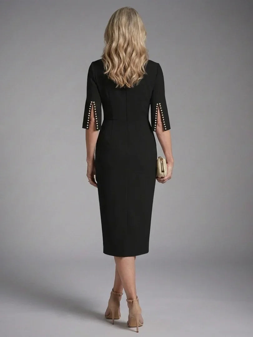 Bianca | Avondjurk Lange Mouw Dames Midi met Parelafsluiting