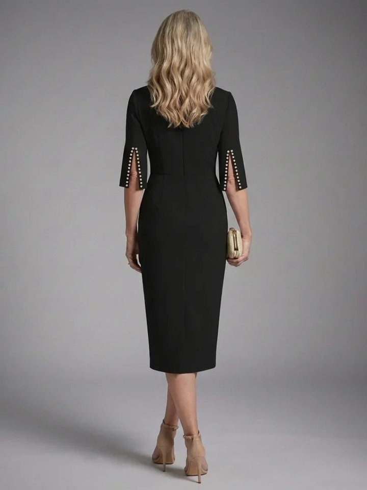 Bianca | Avondjurk Lange Mouw Dames Midi met Parelafsluiting