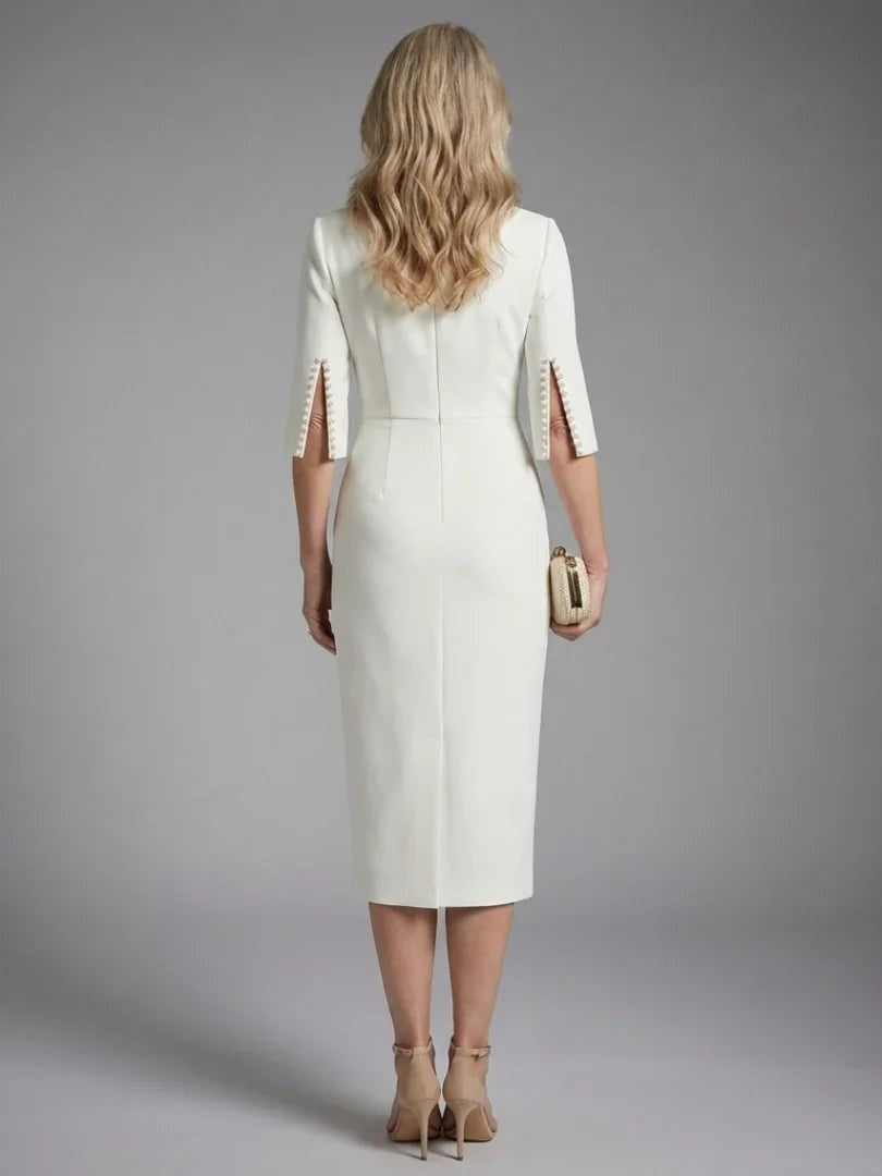 Bianca | Avondjurk Lange Mouw Dames Midi met Parelafsluiting
