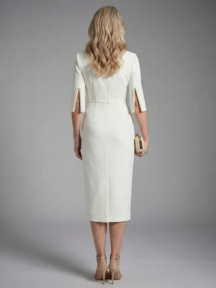 Bianca | Avondjurk Lange Mouw Dames Midi met Parelafsluiting