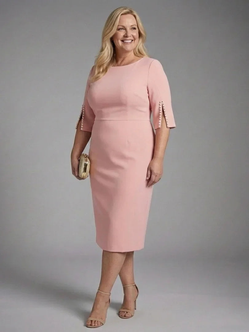 Bianca | Avondjurk Lange Mouw Dames Midi met Parelafsluiting