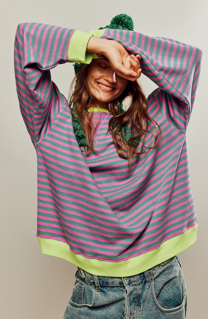 Carlijn | Oversized Gestreepte Sweater Dames Contrastafwerking Verlaagde Schouders