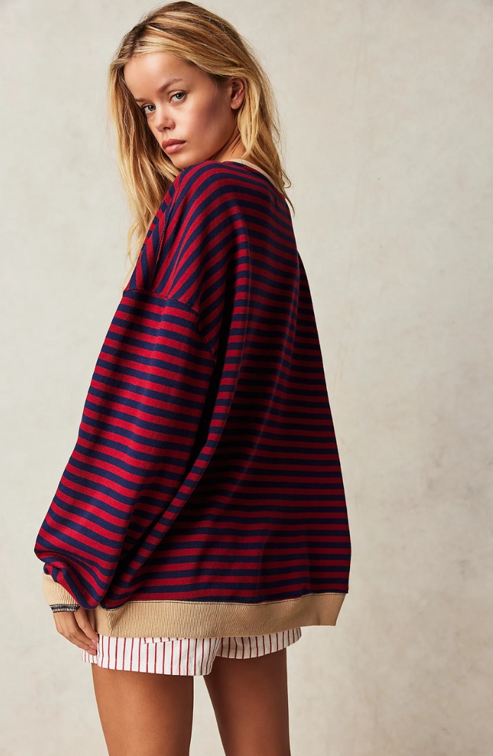 Carlijn | Oversized Gestreepte Sweater Dames Contrastafwerking Verlaagde Schouders