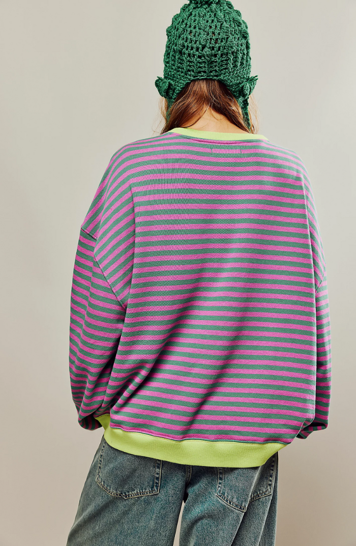 Carlijn | Oversized Gestreepte Sweater Dames Contrastafwerking Verlaagde Schouders