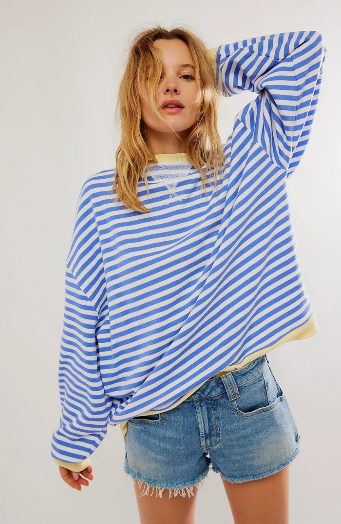 Carlijn | Oversized Gestreepte Sweater Dames Contrastafwerking Verlaagde Schouders
