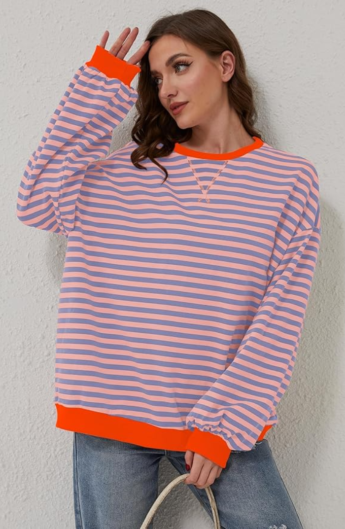 Carlijn | Oversized Gestreepte Sweater Dames Contrastafwerking Verlaagde Schouders