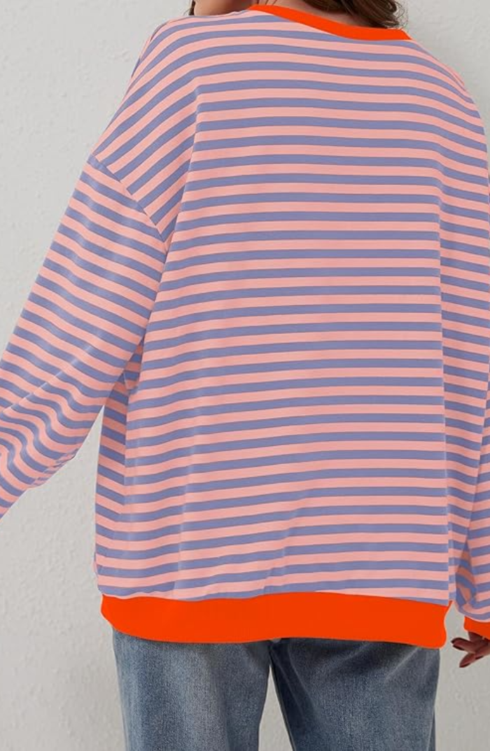 Carlijn | Oversized Gestreepte Sweater Dames Contrastafwerking Verlaagde Schouders