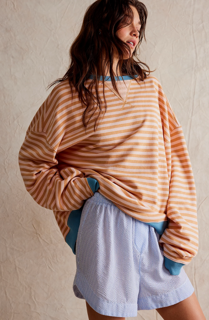 Carlijn | Oversized Gestreepte Sweater Dames Contrastafwerking Verlaagde Schouders