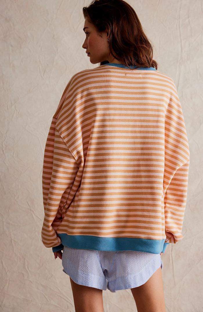 Carlijn | Oversized Gestreepte Sweater Dames Contrastafwerking Verlaagde Schouders