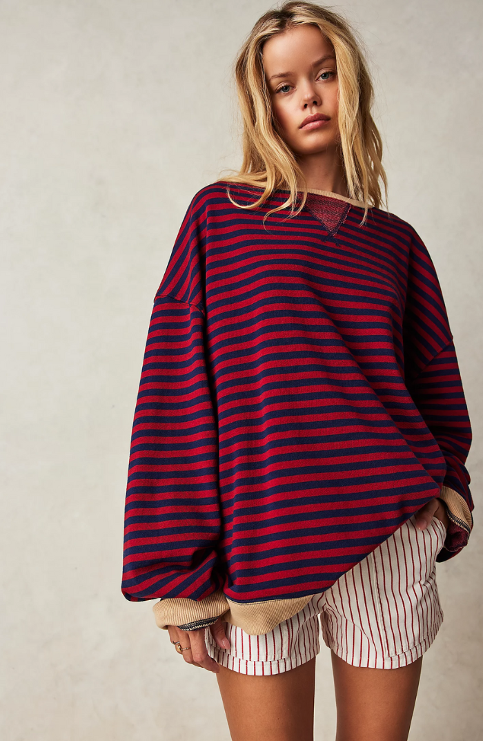 Carlijn | Oversized Gestreepte Sweater Dames Contrastafwerking Verlaagde Schouders