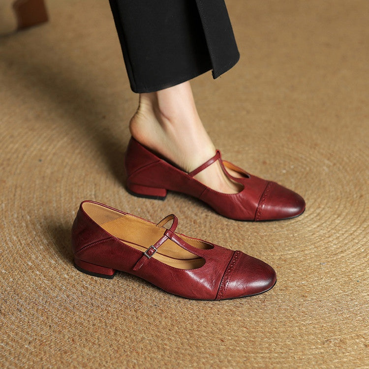 Carlijn | Oxford Schoenen Dames Echt Leer T-Bandje