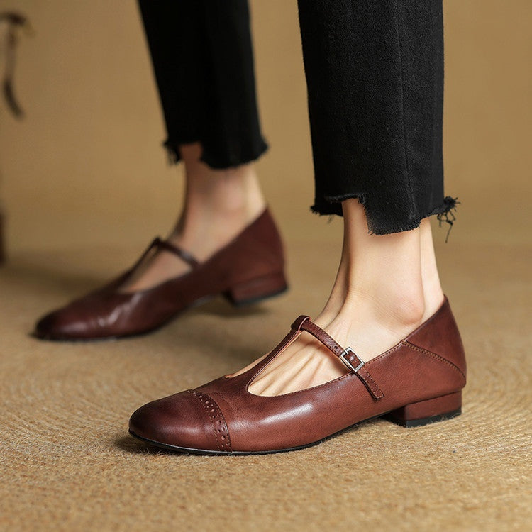 Carlijn | Oxford Schoenen Dames Echt Leer T-Bandje