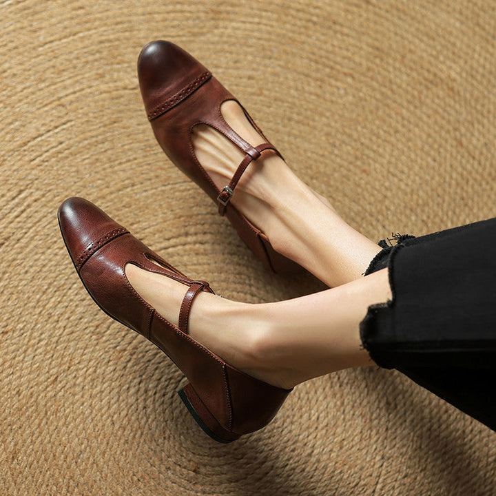 Carlijn | Oxford Schoenen Dames Echt Leer T-Bandje