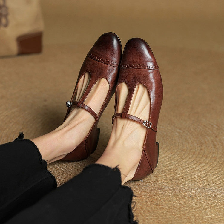 Carlijn | Oxford Schoenen Dames Echt Leer T-Bandje