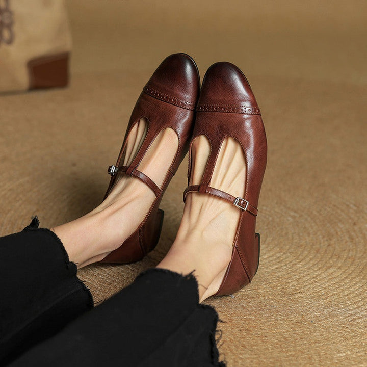 Carlijn | Oxford Schoenen Dames Echt Leer T-Bandje