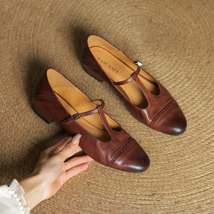 Carlijn | Oxford Schoenen Dames Echt Leer T-Bandje