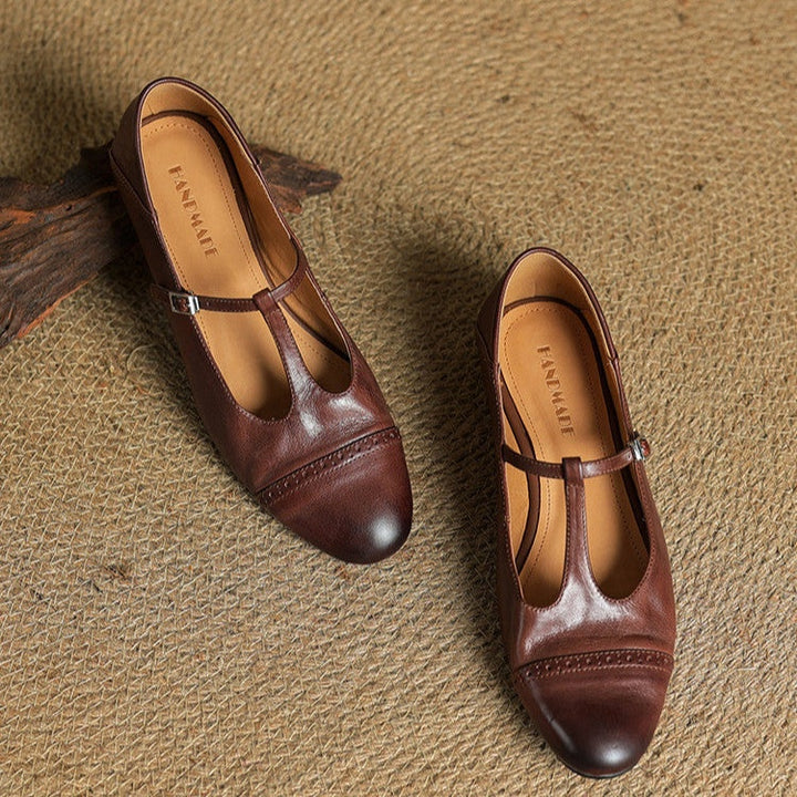 Carlijn | Oxford Schoenen Dames Echt Leer T-Bandje